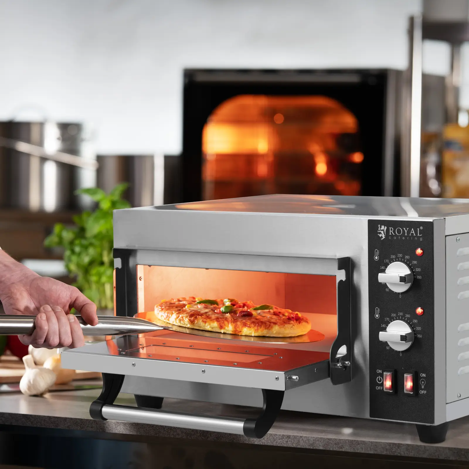 Elektrisk pizzaovn - 1 x 35 cm - 1 kammer - 2000 W - ildleire murstein - Royal Catering