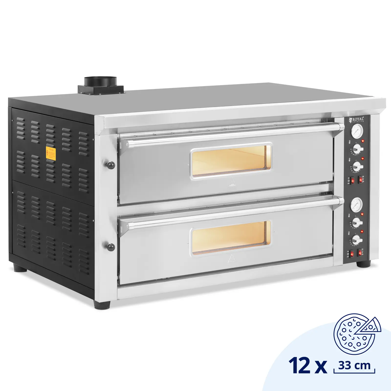 Elektrisk pizzaovn - 6+6 x 33 cm - 2 kammer - 13 200 W - 400 V - ildleirestein - Royal Catering