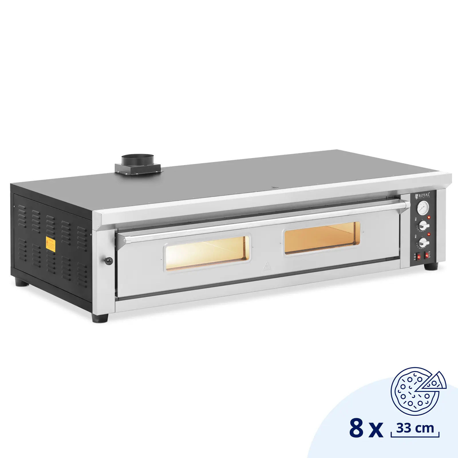 Elektrisk pizzaovn - 8 x 33 cm - 1 kammer - 8400 W - 400 V - ildleirestein - Royal Catering
