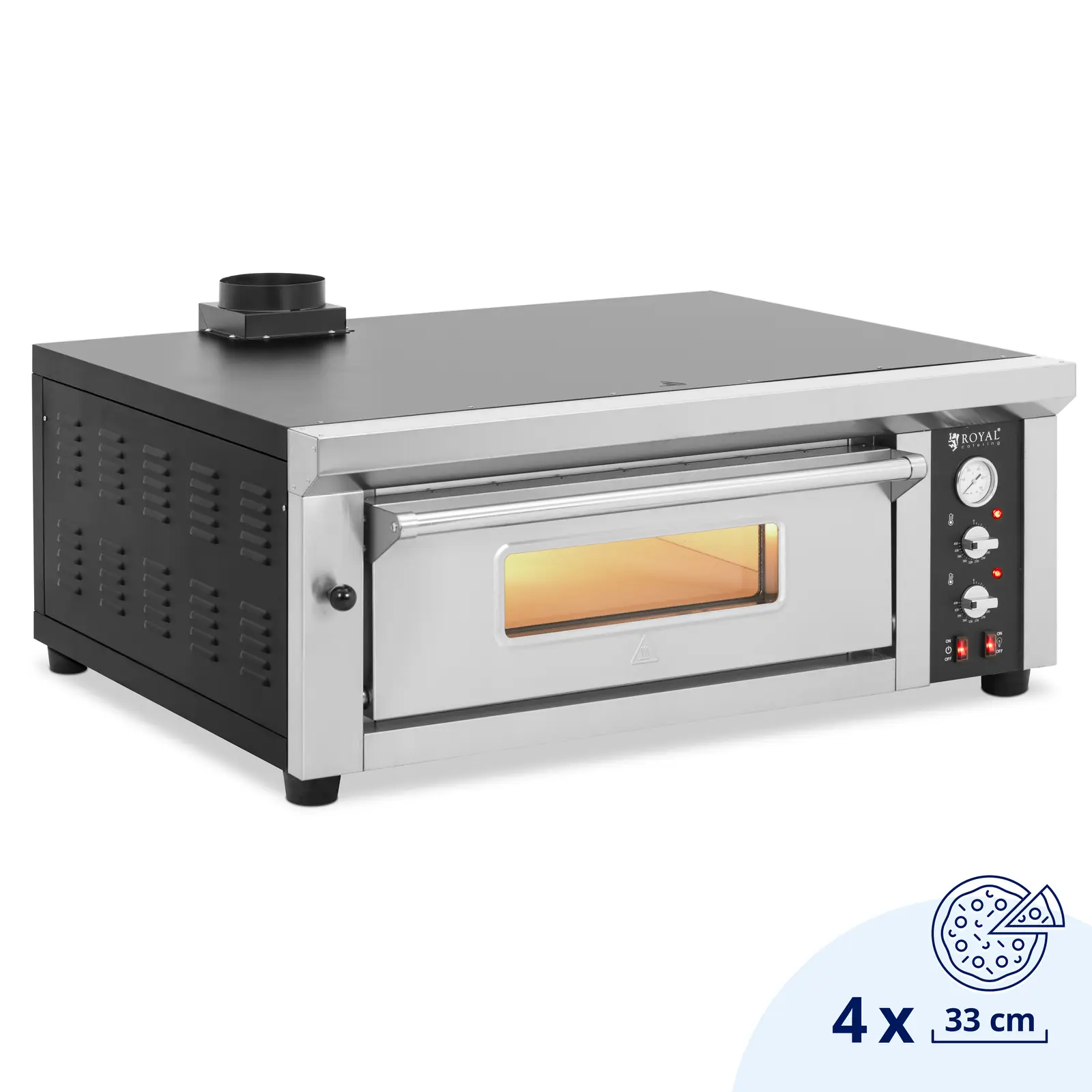 Elektrisk pizzaovn - 4 x 33 cm - 1 kammer - 4200 W - ildleire murstein - Royal Catering