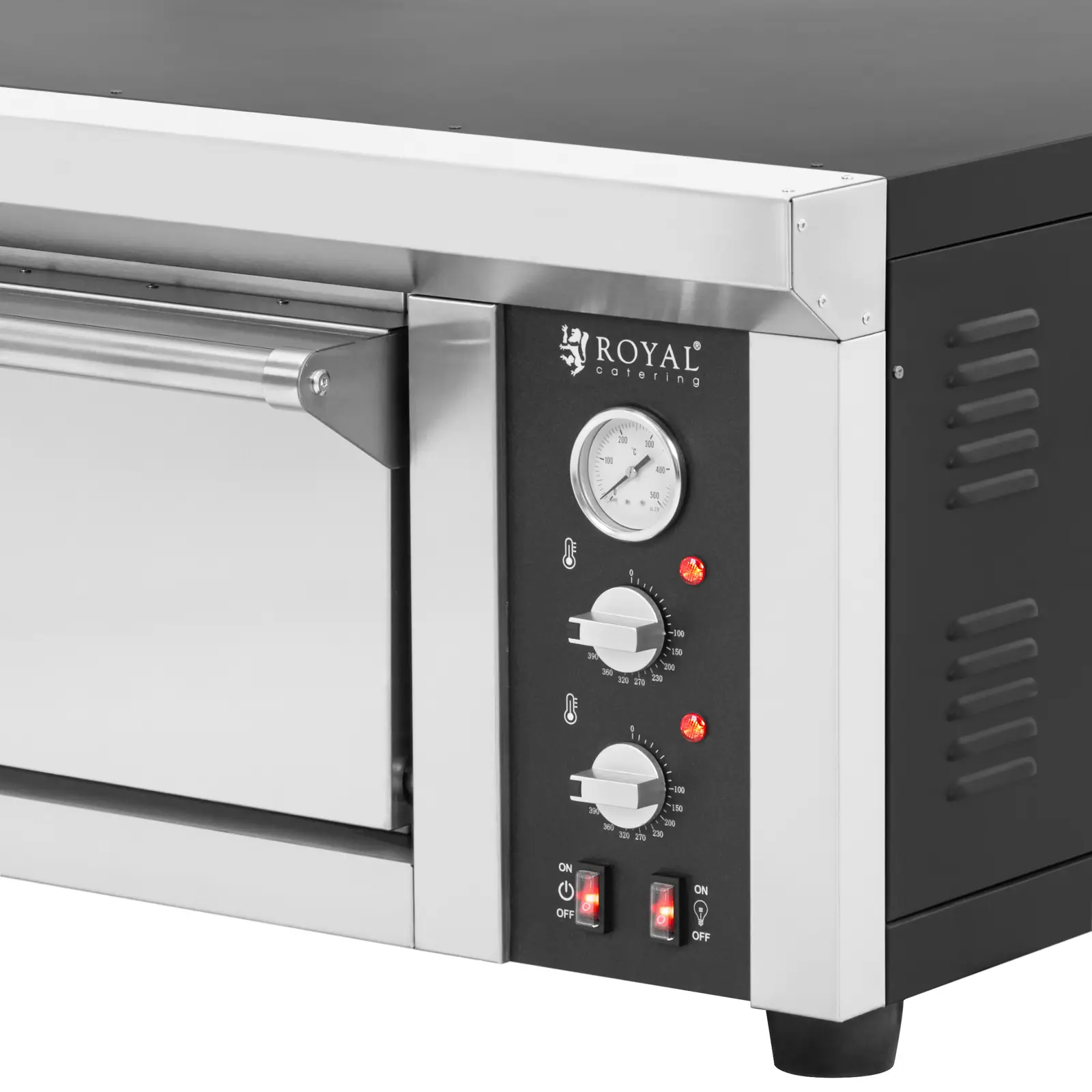 Elektrisk pizzaovn - 6 x 33 cm - 1 kammer - 6600 W - 400 V - ildleirestein - Royal Catering