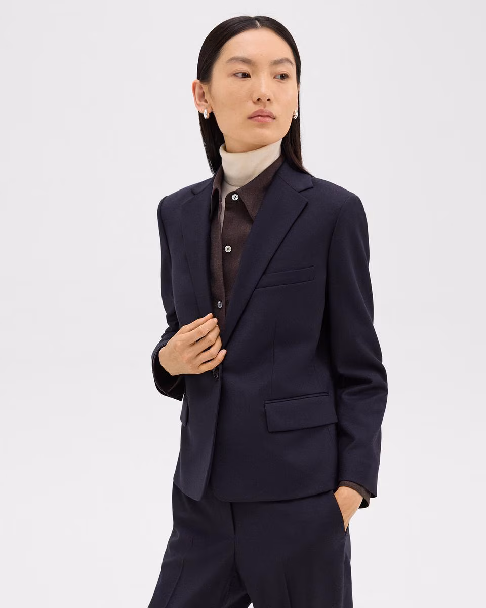 Single-Button Blazer in Sleek Flannel - Theory Factory Store