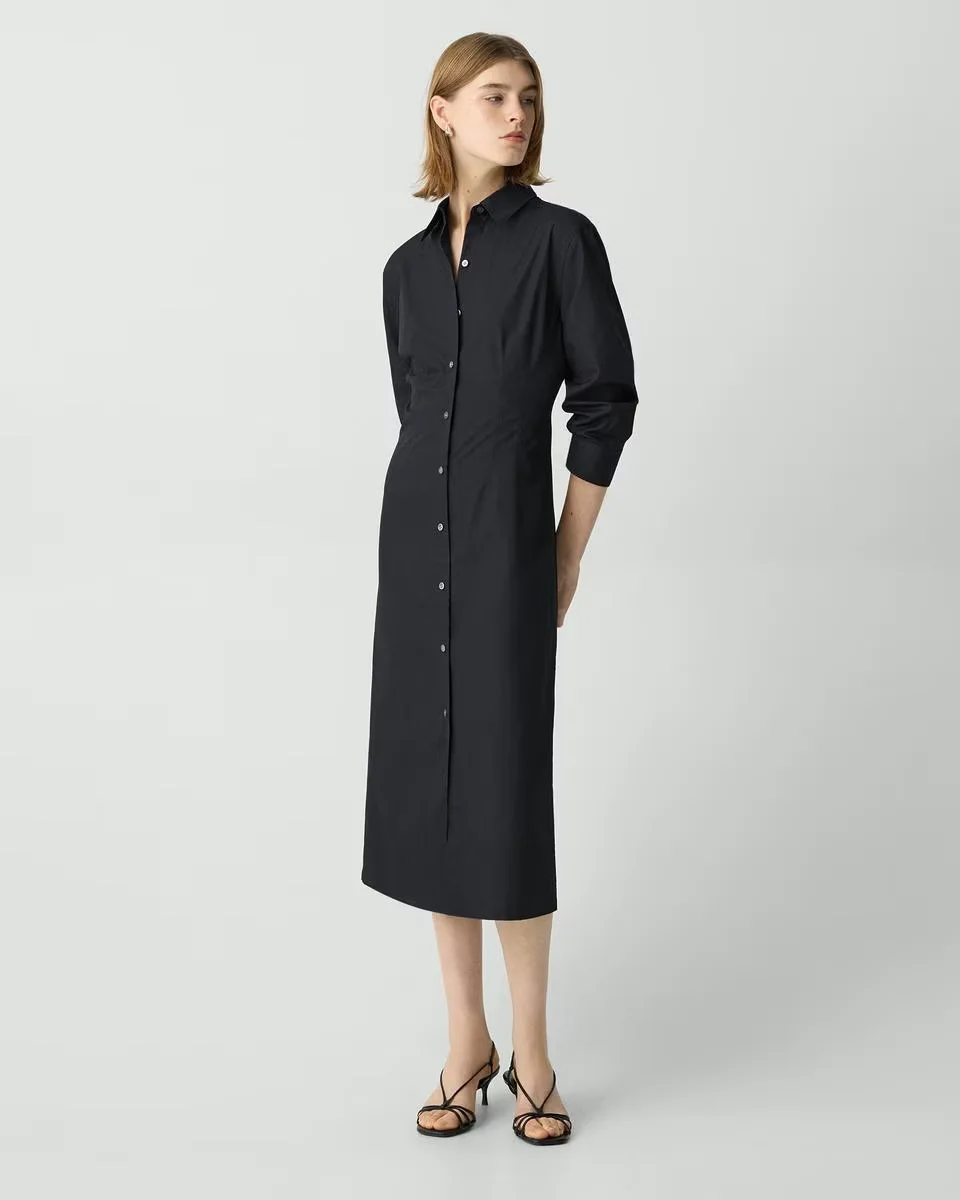 theory a line midi dress A-Line Midi Dress in Sleek Poplin