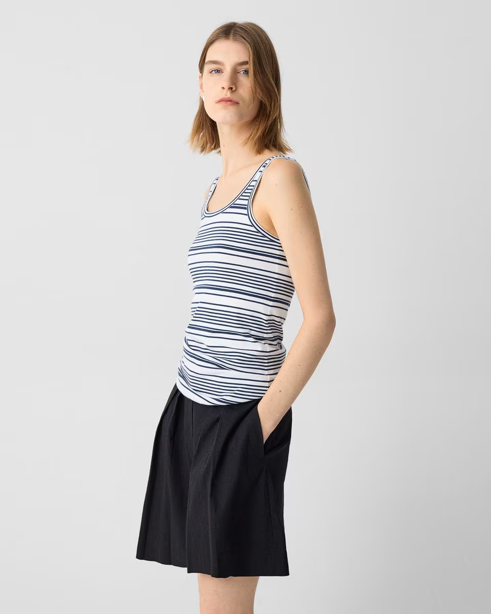 Scoop-Neck Tank Top in Striped Cotton Jersey - Theory Factory Store