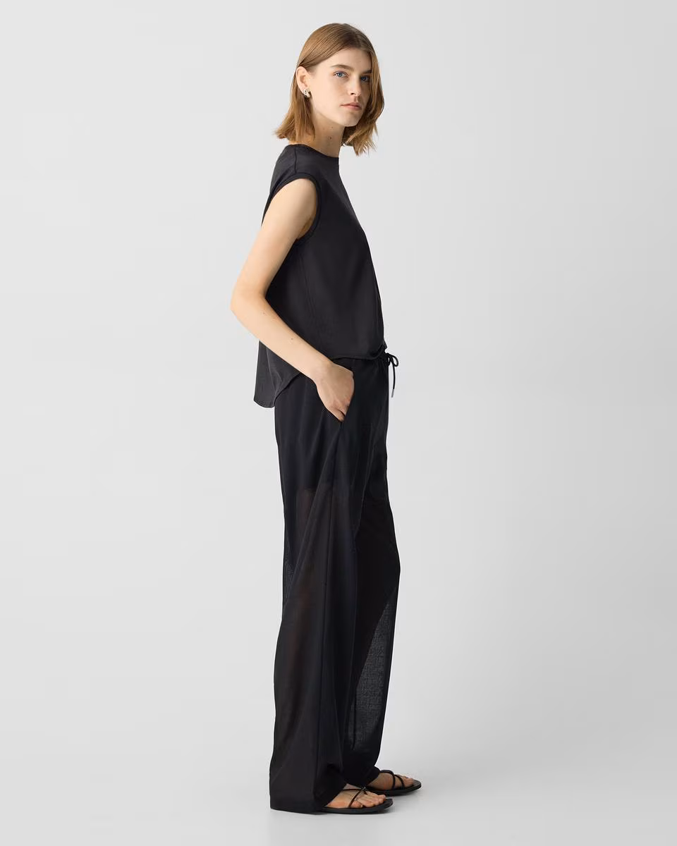 Drawcord Pull-On Pant in Airy Shirting - Theory Factory Store