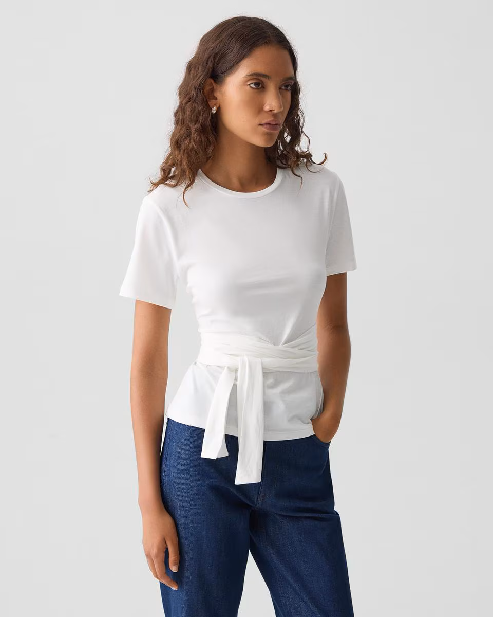 Tie-Front Tee in Cotton - Theory Factory Store