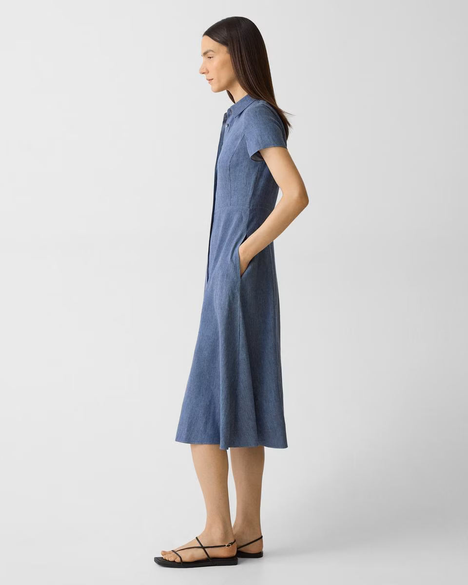 Midi Shirt Dress in Fluid Linen - Theory Factory Store