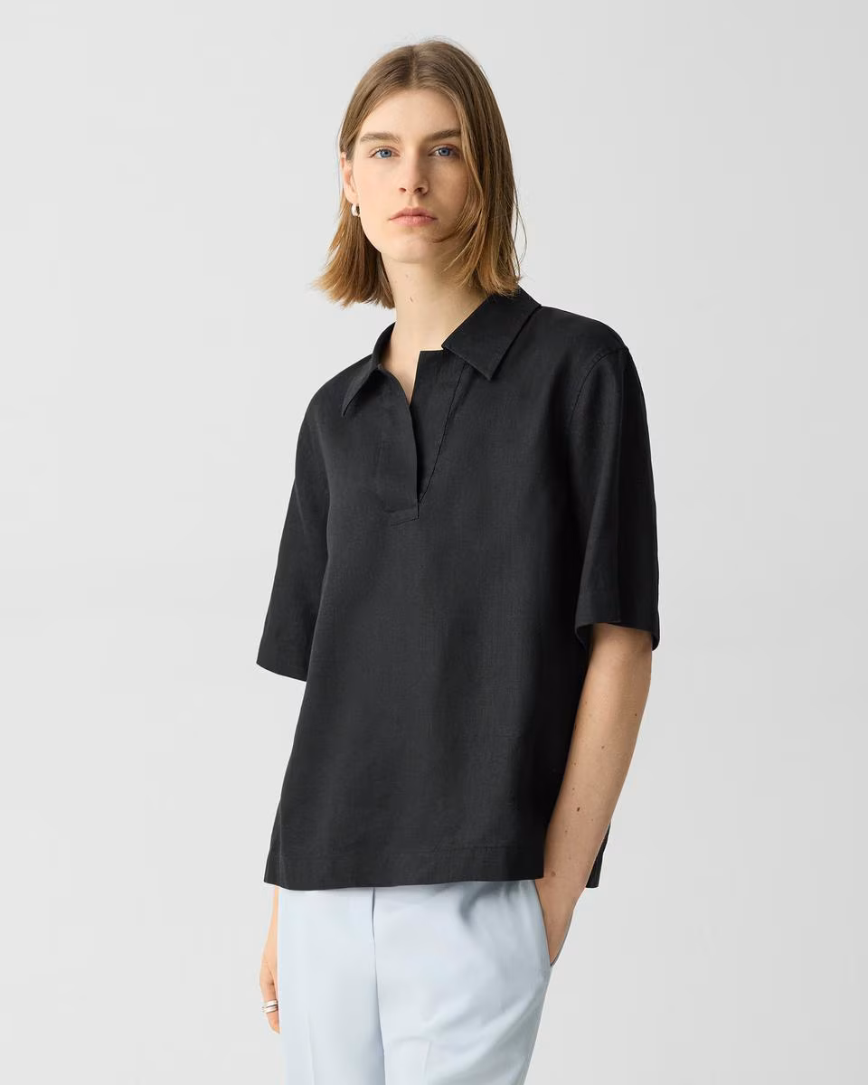 Oversized Polo Shirt in Relaxed Linen - Theory Factory Store