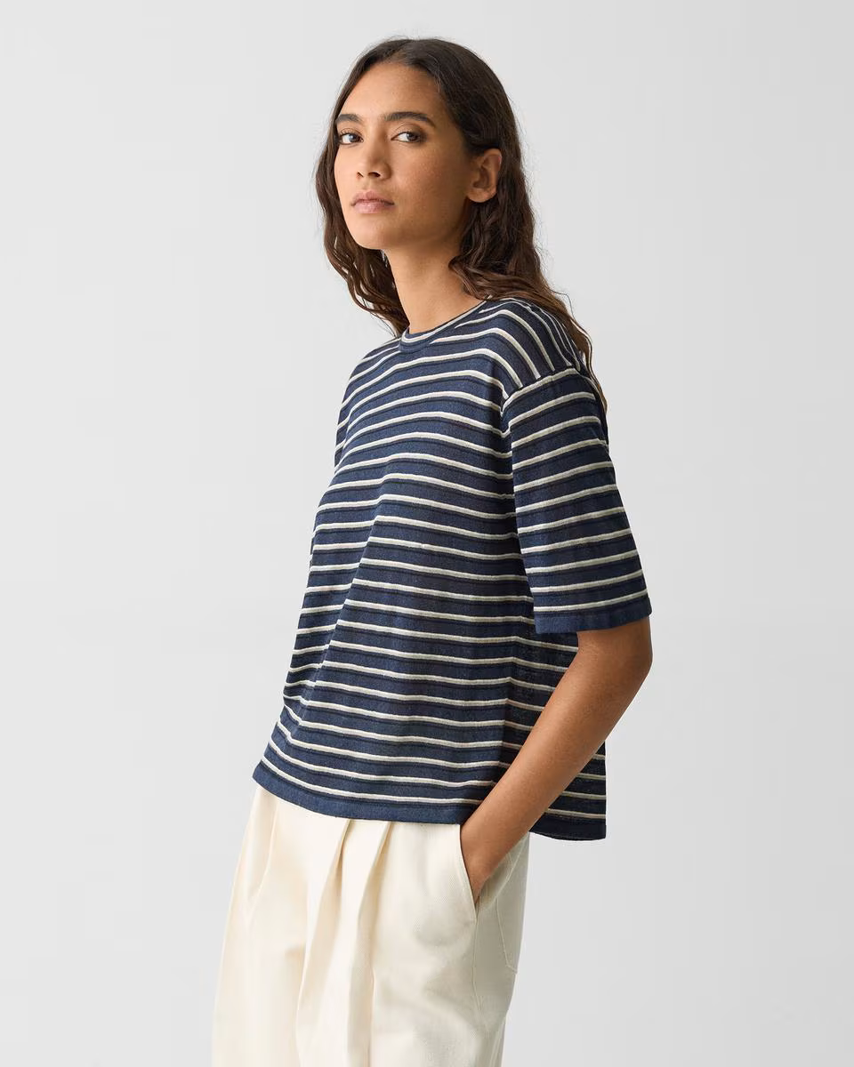 Boyfriend Tee in Linen-Blend - Theory Factory Store