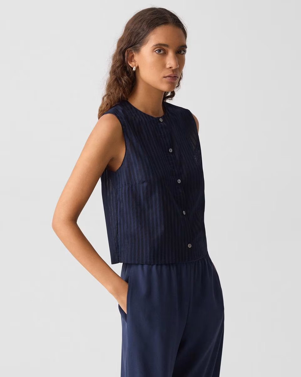 Button-Up Shell Top in Linear Cotton - Theory Factory Store