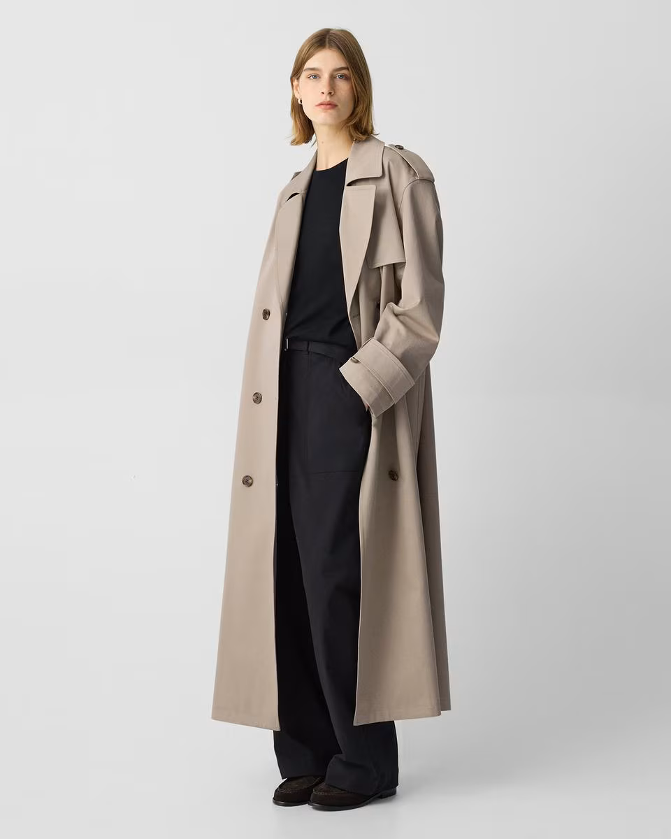 Oversized Double-Breasted Trench Coat in Cotton Gabardine - Theory Factory Store