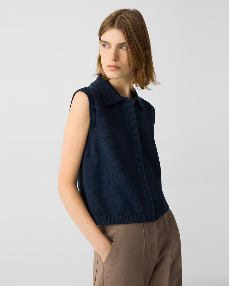 Zip-Up Vest in Rounded Cotton | Theory Fashion Sale - Theory Factory Store