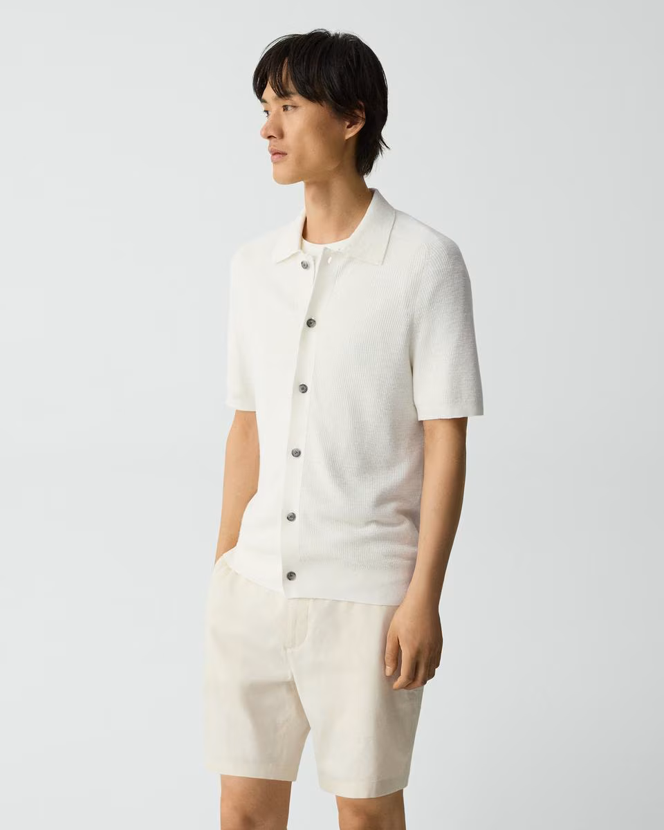 Short-Sleeve Button-Up Shirt in Pacific Linen - Theory Factory Store