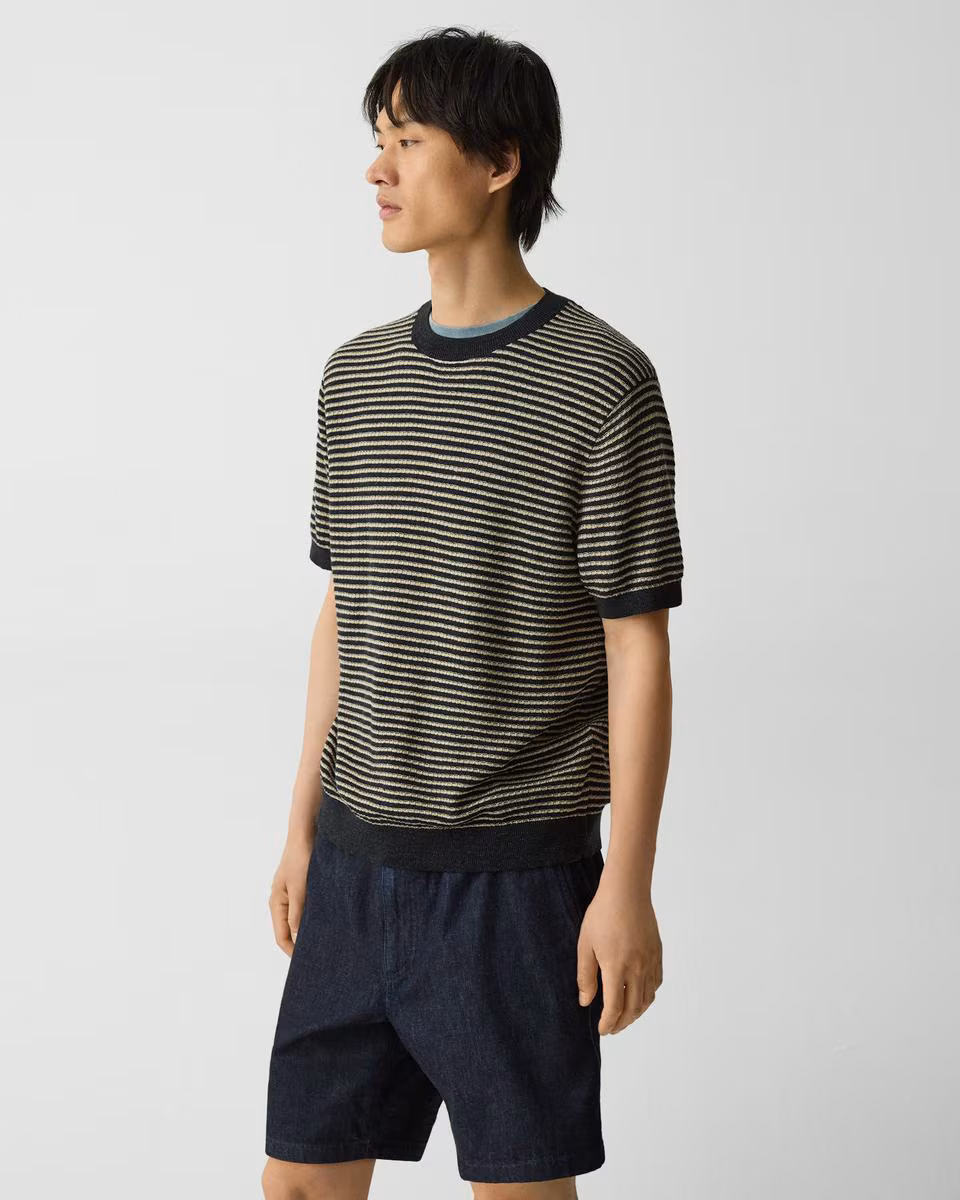 Striped Tee in Pacific Linen - Theory Factory Store