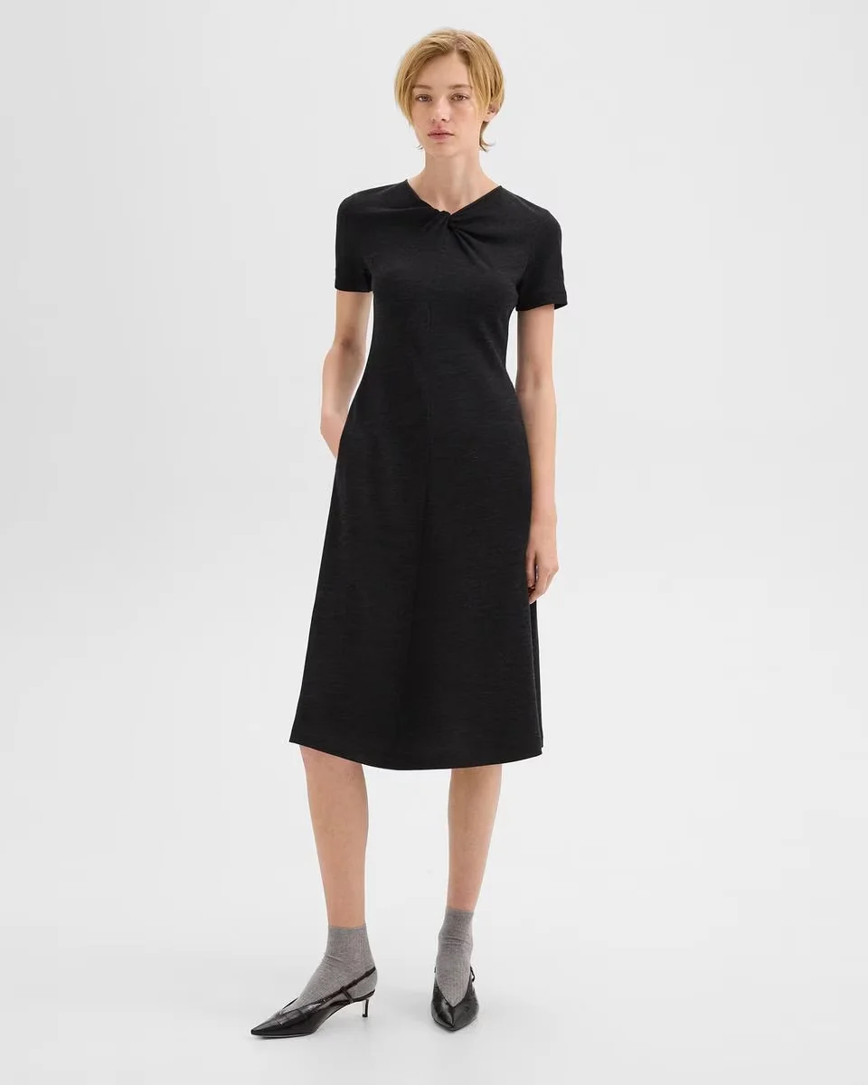 theory twisted midi dress Cap Sleeve Twist Bodice Satin Midi Dress