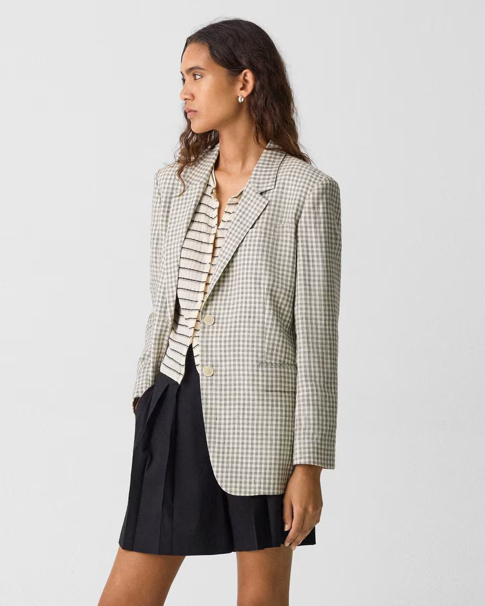 Relaxed Blazer in Checked Linen-Blend - Theory Factory Store