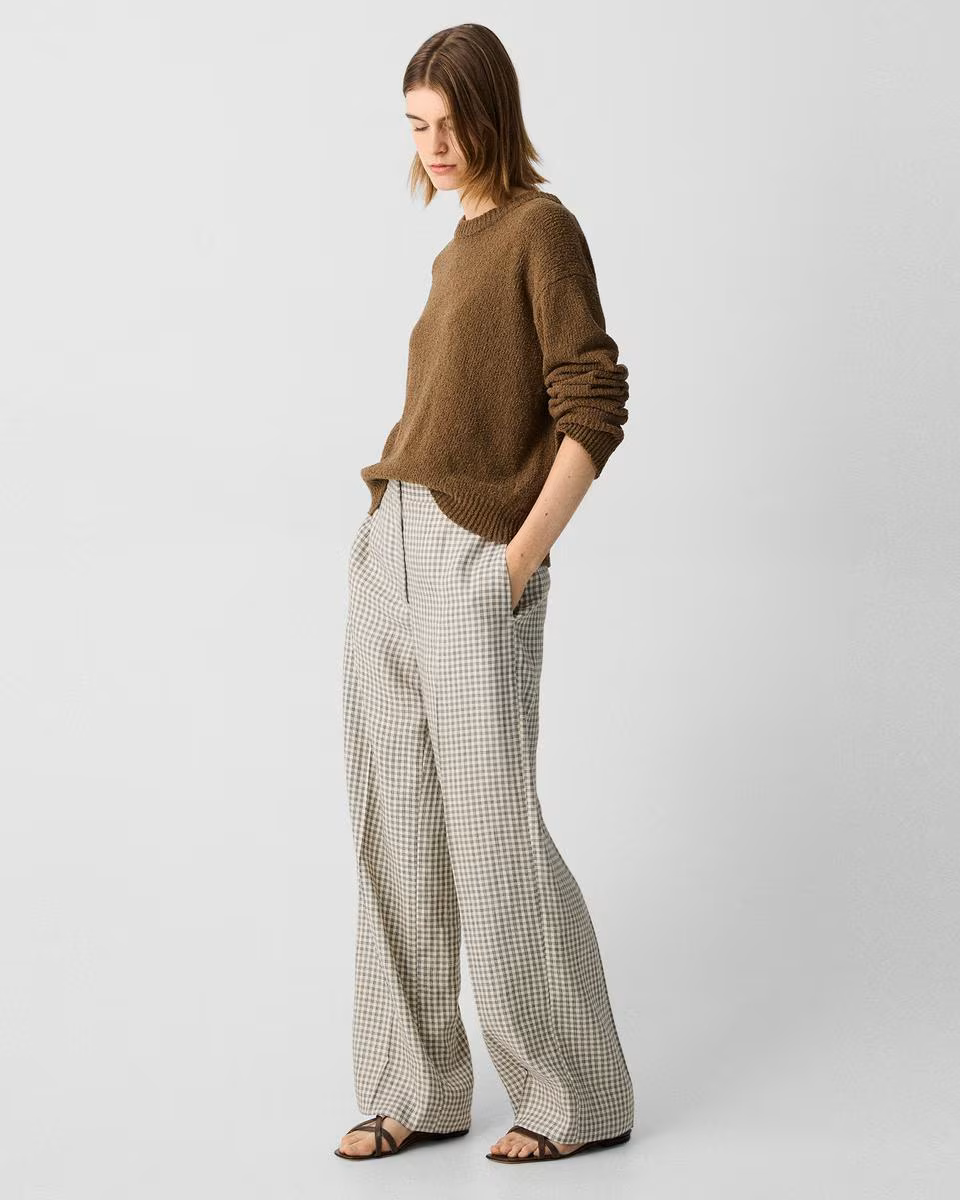 Straight Pant in Checked Linen-Blend - Theory Factory Store
