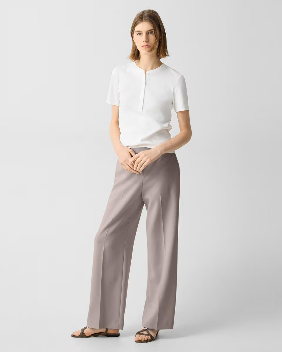 Wide-Leg Pull-On Pant in Admiral Crepe - Theory Factory Store