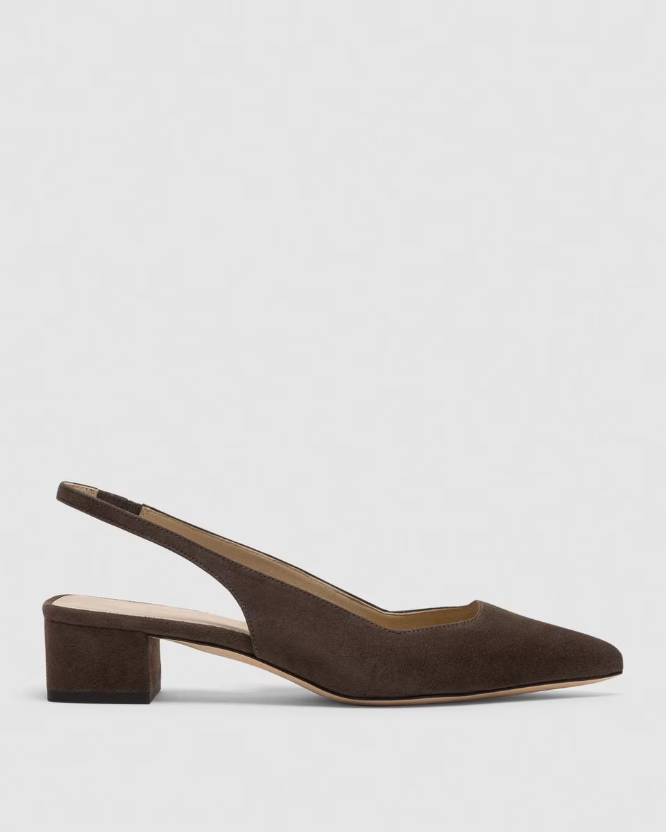 Block Heel Slingback in Suede - Theory Factory Store