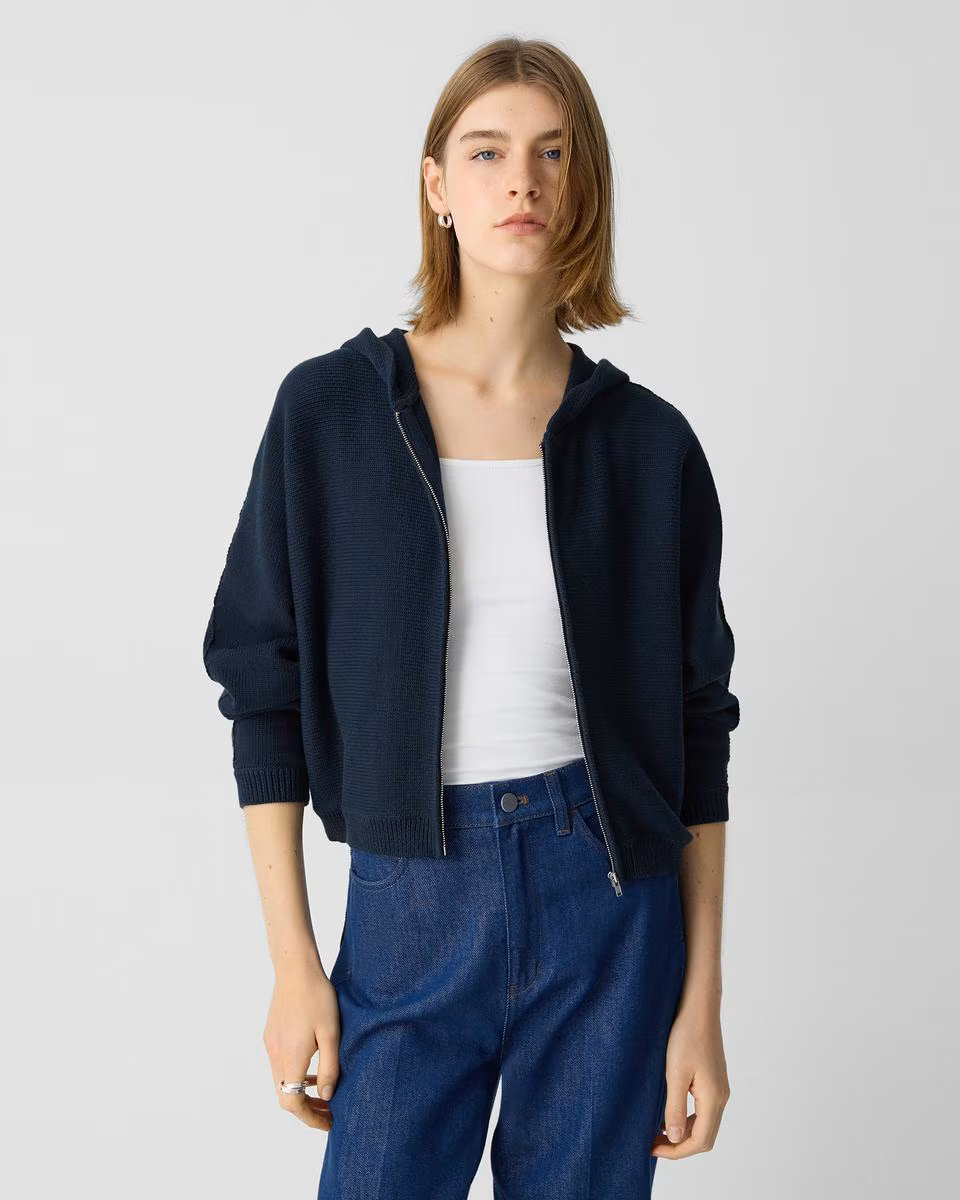 美品 セオリー 今季 ROUNDED COTTON ZIP UP HOODIE Zip-Up Hoodie in Rounded Cotton | Theory Outlet | Theory Factory Store