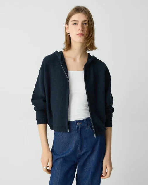 ZIP-UP HOODIE IN ROUNDED COTTON | THEORY FACTORY OUTLET