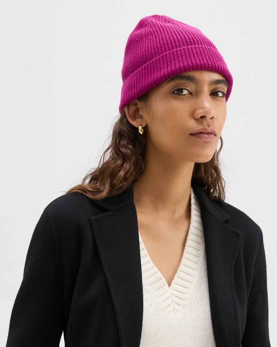 Theory 100% Cashmere Rib Wildflower Beanie NWT Black Ribbed Beanie in Cashmere | Men main image 2