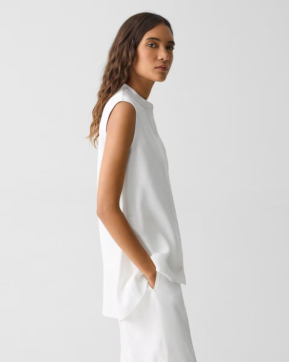 Sleeveless Asymmetrical Shirt in Linen-Viscose - Theory Factory Store