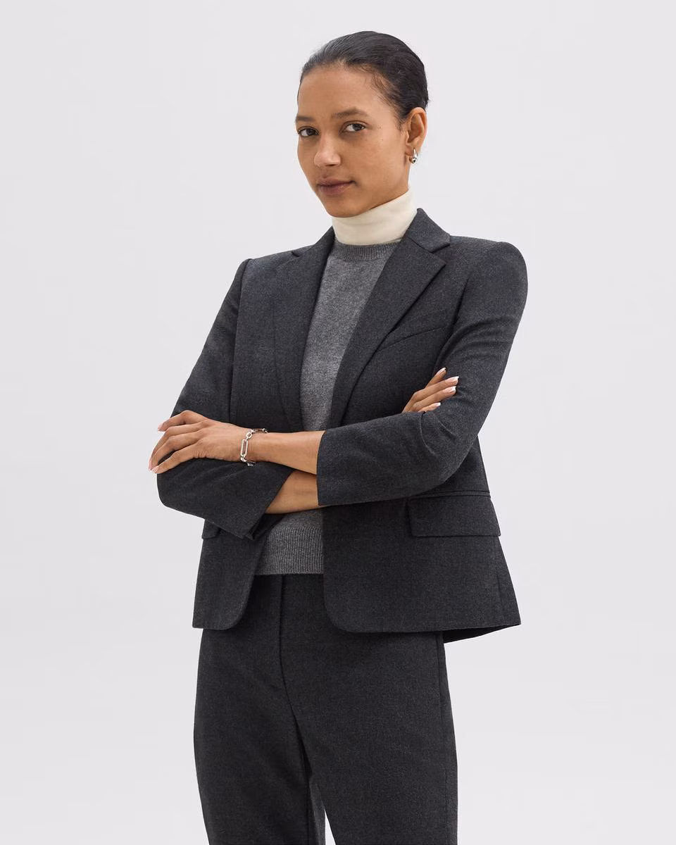 Single-Button Blazer in Sleek Flannel - Theory Factory Store