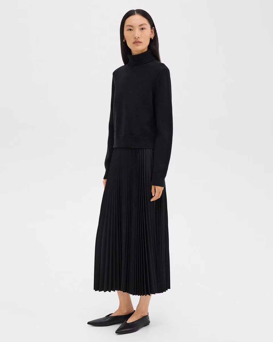 Pleated Combo Dress in Stretch Wool-Blend - Theory Factory Store