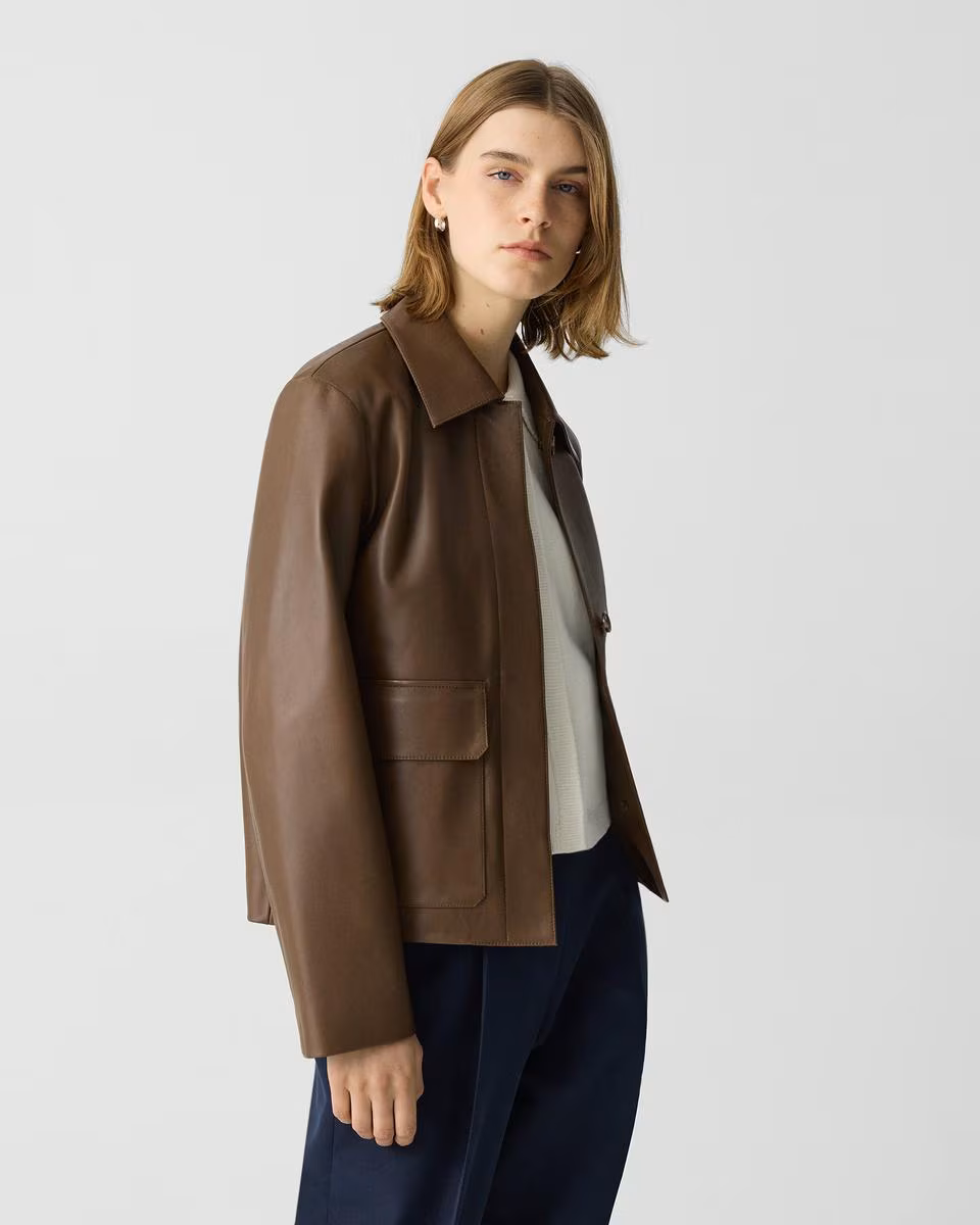 Boxy Jacket in Leather - Theory Factory Store