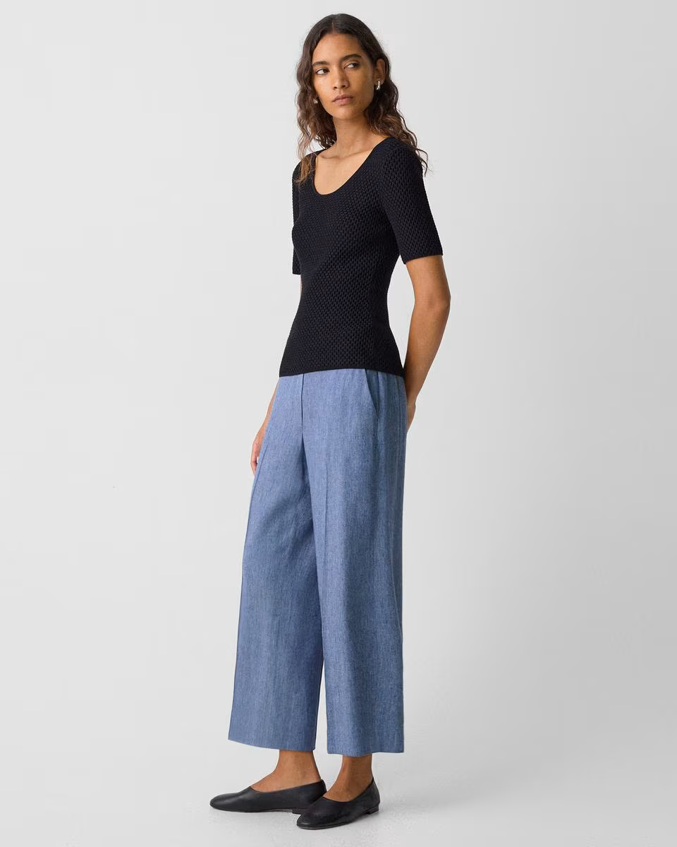 Relaxed Pull-On Pant in Fluid Linen - Theory Factory Store