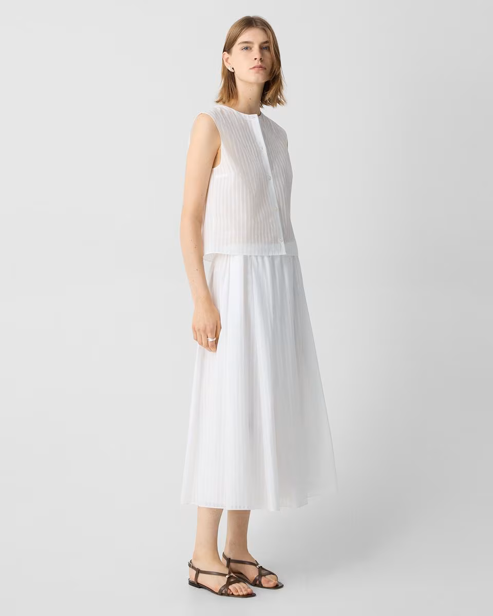 Pleated A-Line Skirt in Linear Cotton - Theory Factory Store