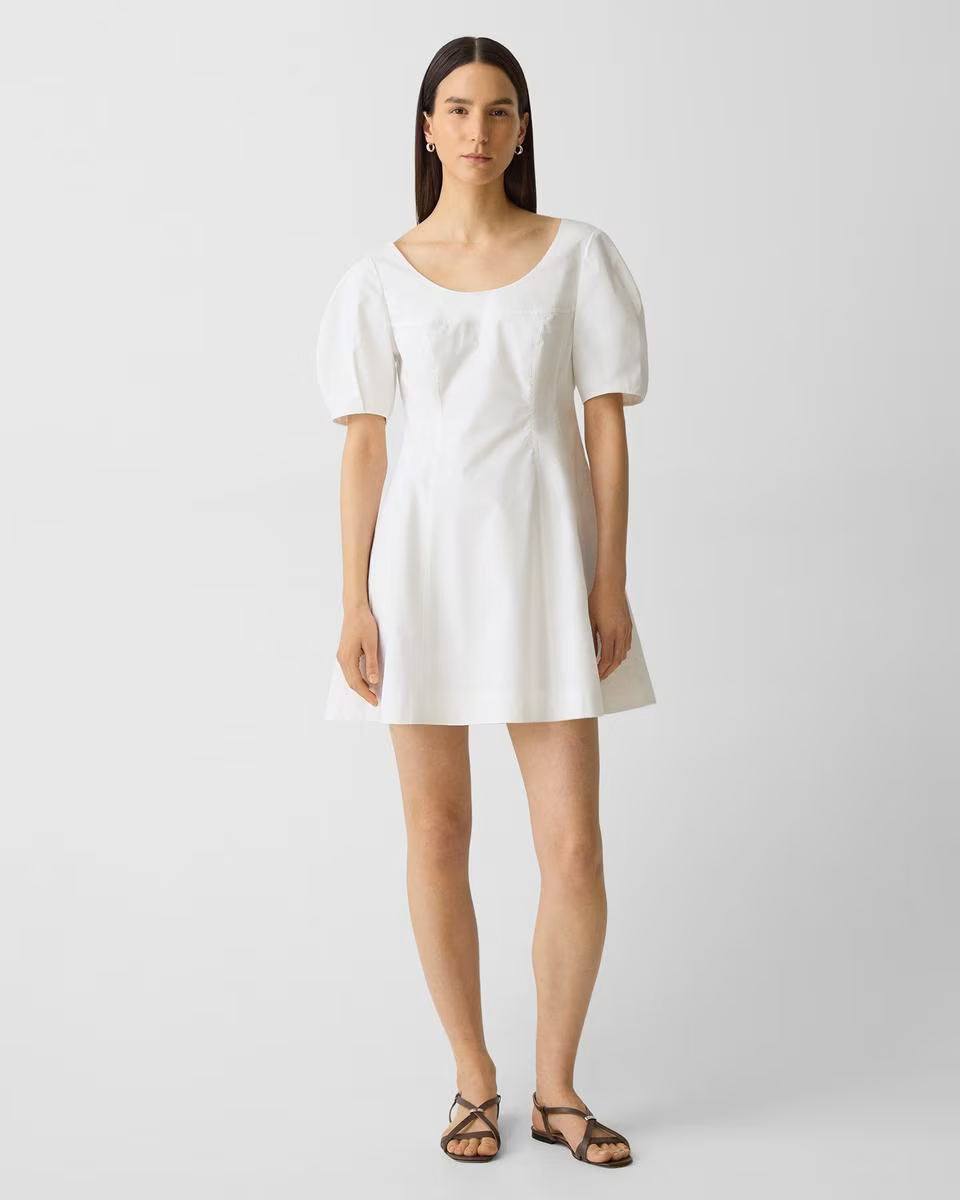 Puff Sleeve Mini Dress in City Poplin - Theory Factory Store
