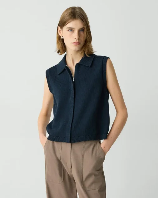 ZIP-UP VEST IN ROUNDED COTTON | THEORY FASHION SALE