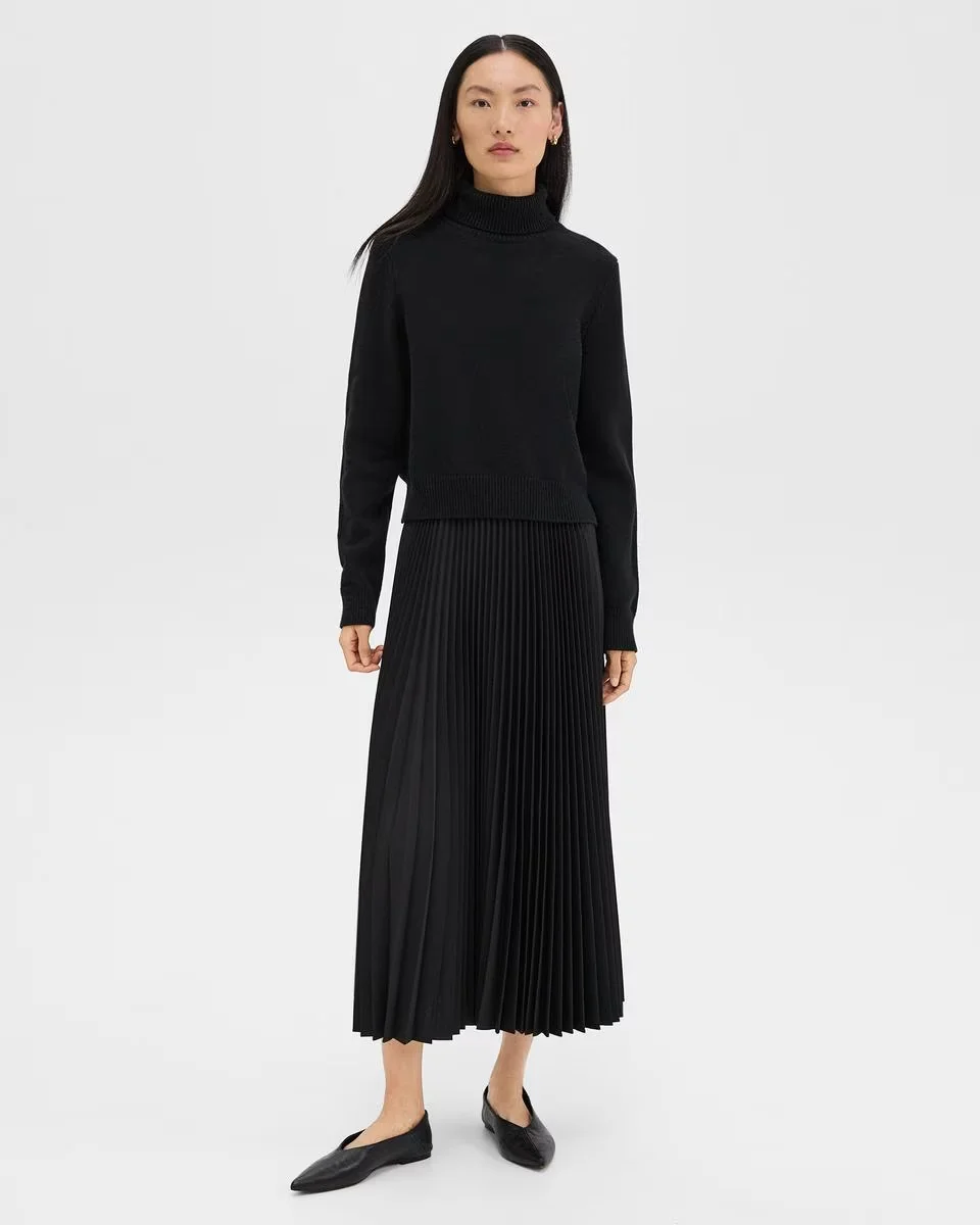 pleated combo dress in stretch wool-blend Feminine Glamour Knit Navy Ombre Pleated Dress