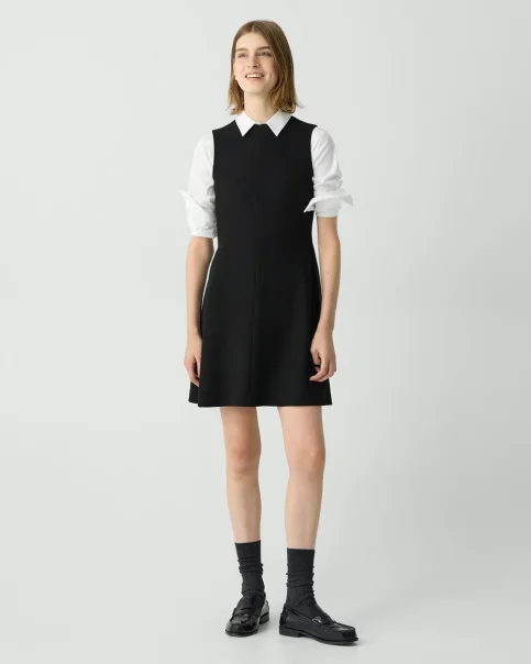 leather square neck dress Isak Woven Faux Leather Mini Dress Black