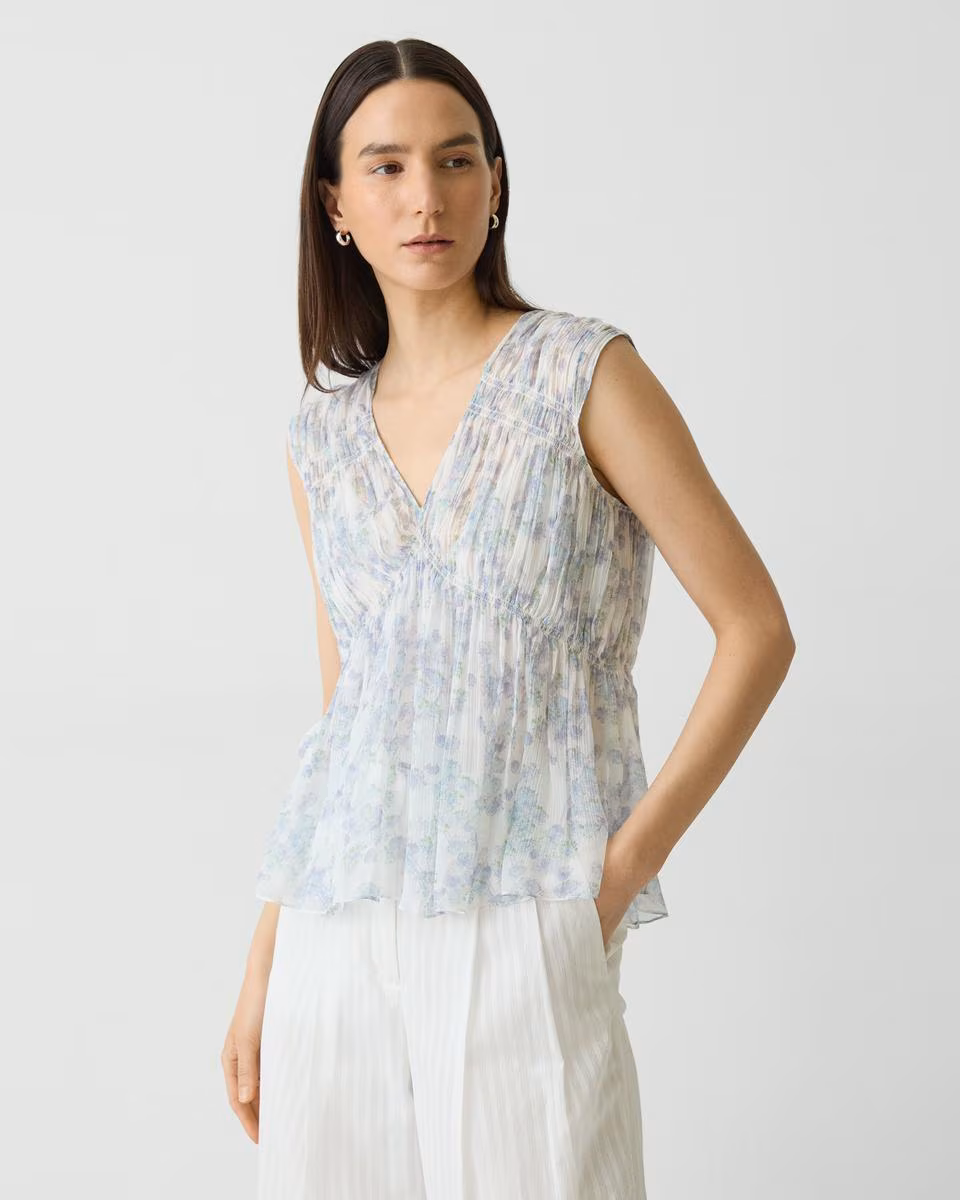 Ruched Sleeveless Top in Floral Silk - Theory Factory Store