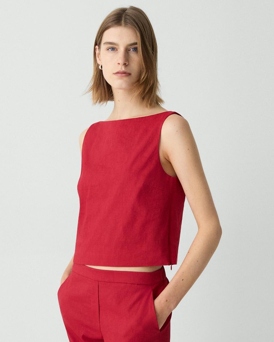 Sleeveless Boatneck Top in Good Linen - Theory Factory Store
