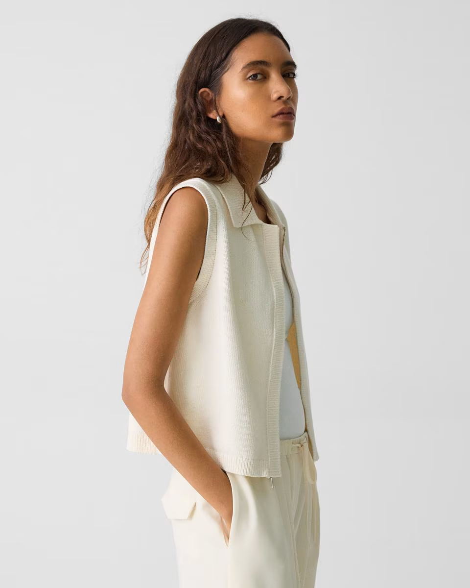 Zip-Up Vest in Rounded Cotton | Theory Sale - Theory Factory Store