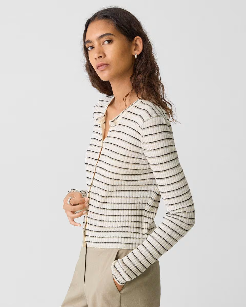 Cropped Cardigan in Linen-Blend - Theory Factory Store