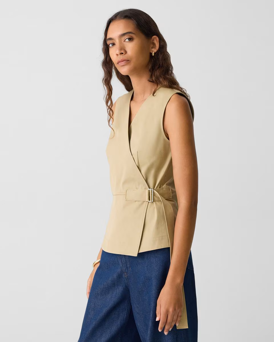Sleeveless Wrap Top in Cotton Chino - Theory Factory Store