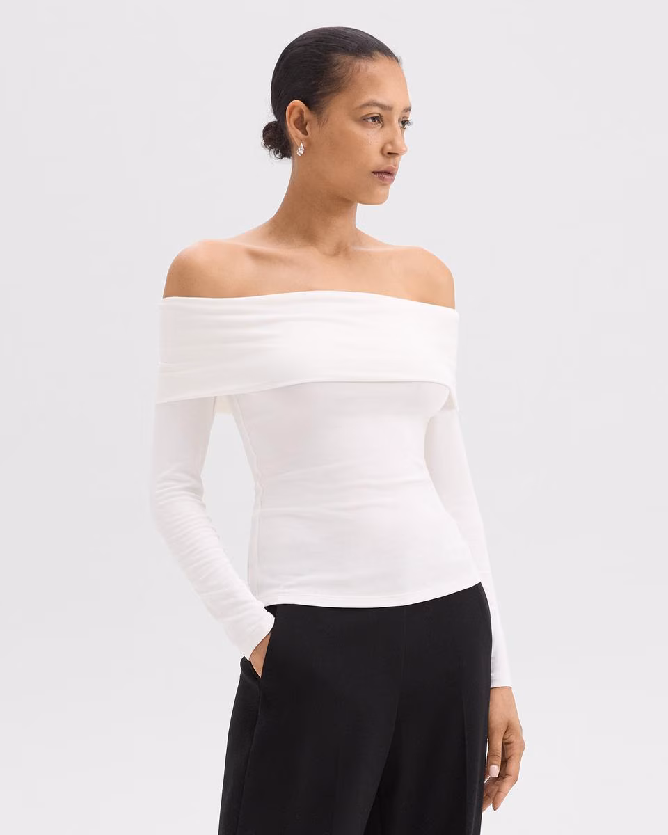 Off-the-Shoulder Top in Ribbed Viscose - Theory Factory Store