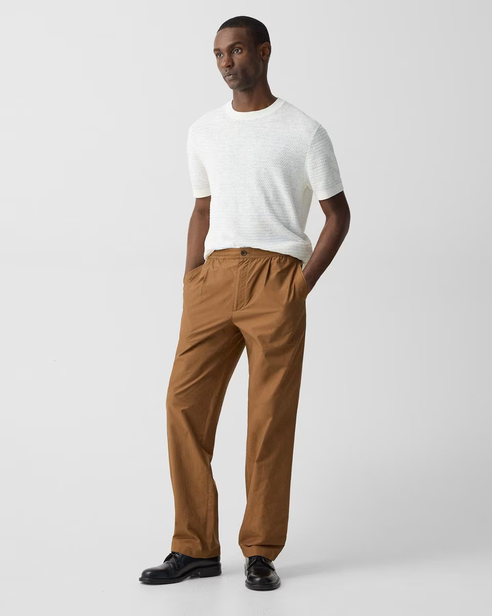 Pleated Drawstring Pant in Cotton-Blend - Theory Factory Store