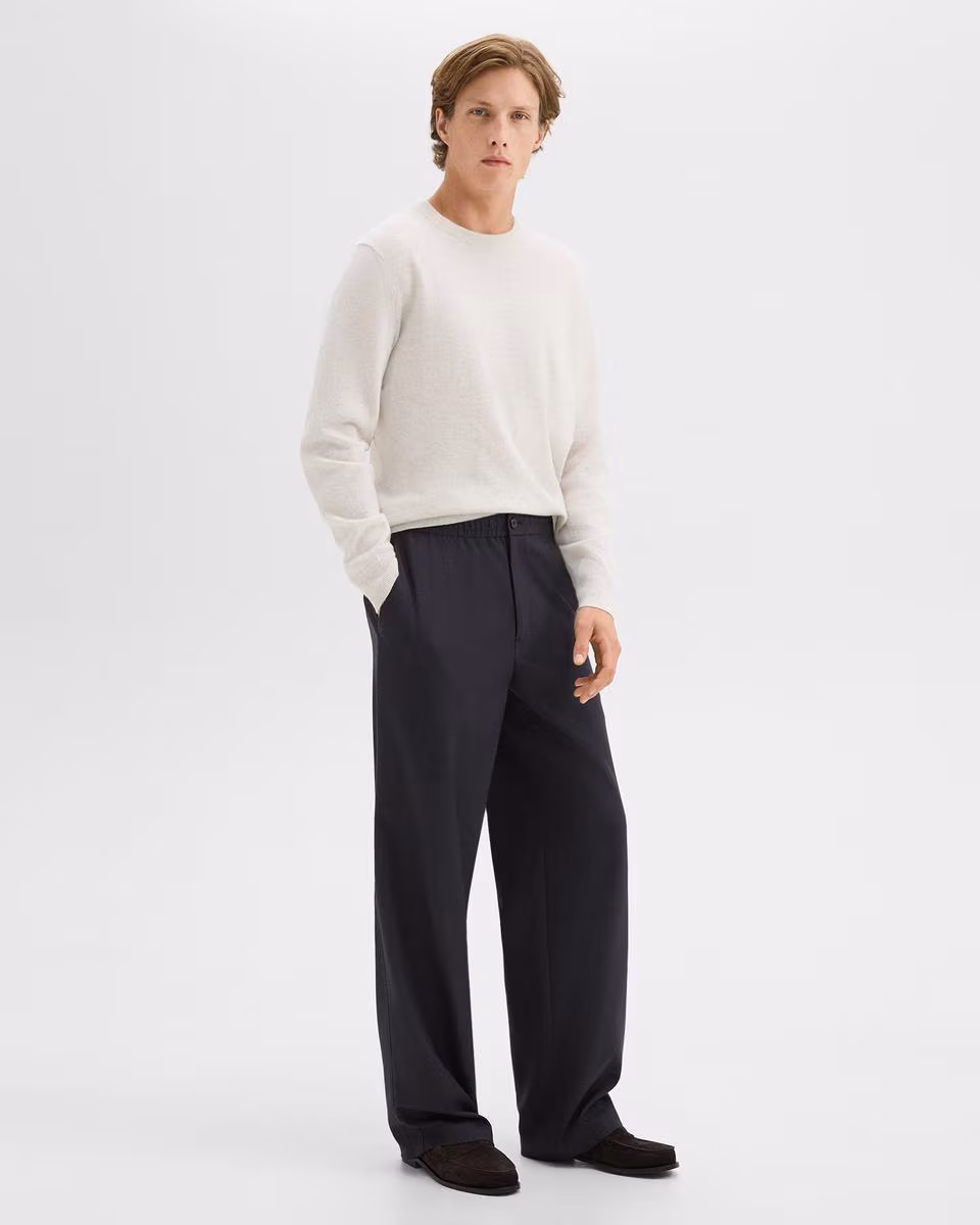 Wide-Leg Drawstring Pant in Stretch Flannel - Theory Factory Store