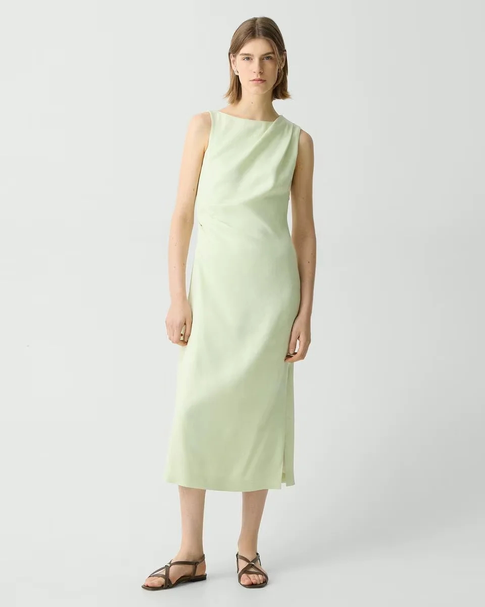 Draped Midi Dress in Linen-Viscose | Theory Fashion Sale