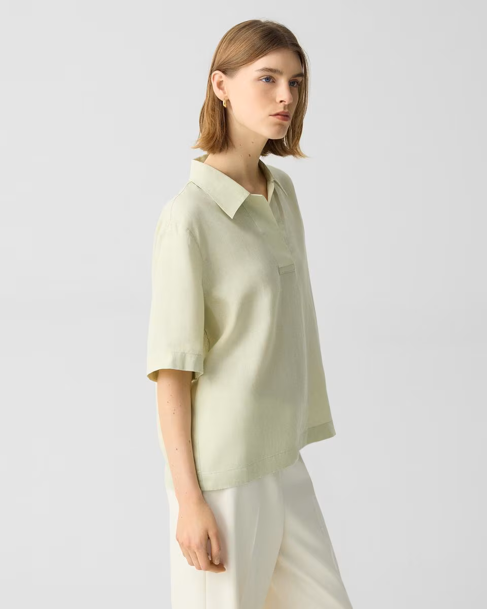 Oversized Polo Shirt in Relaxed Linen - Theory Factory Store