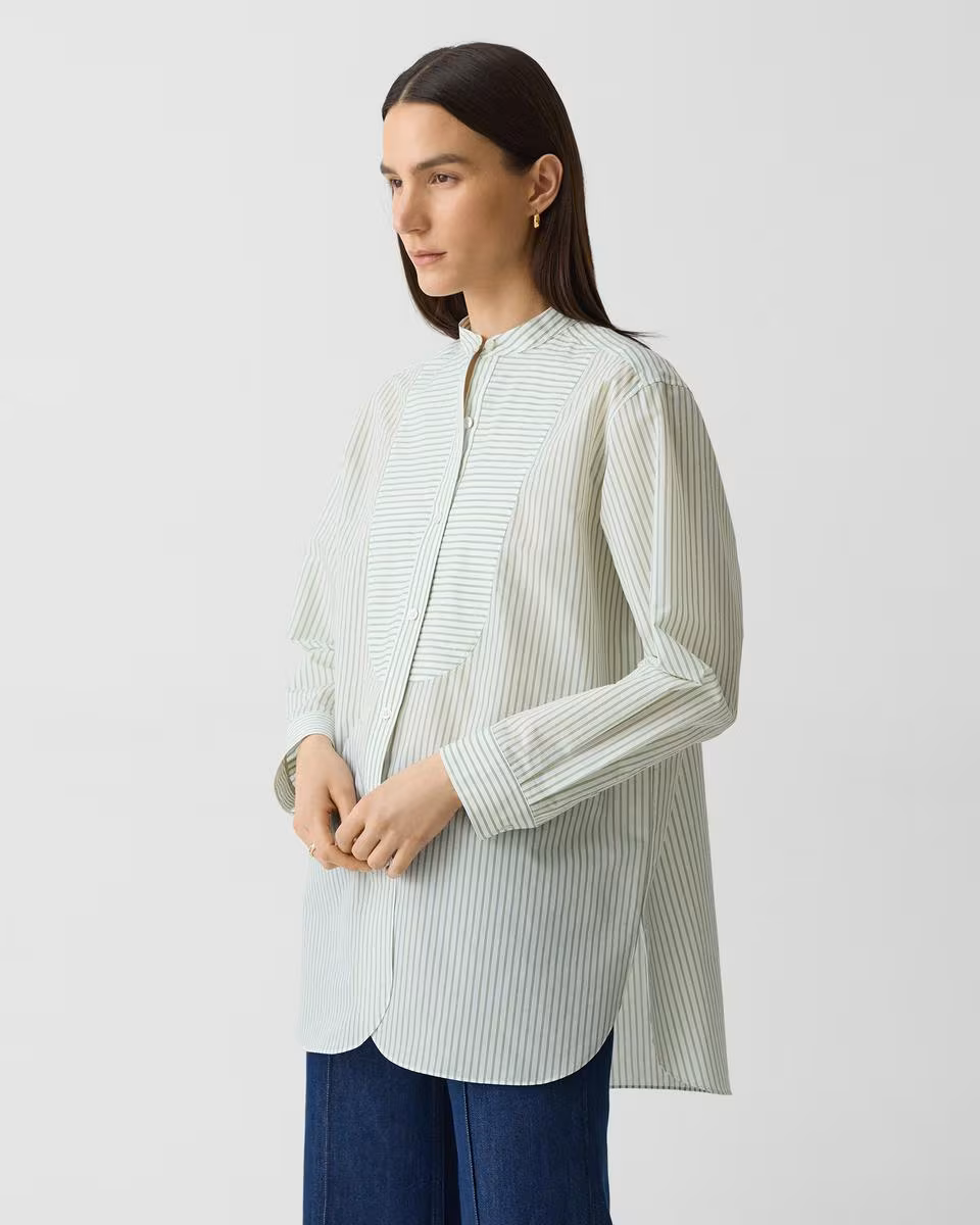 Tuxedo Shirt in Striped Cotton-Blend - Theory Factory Store