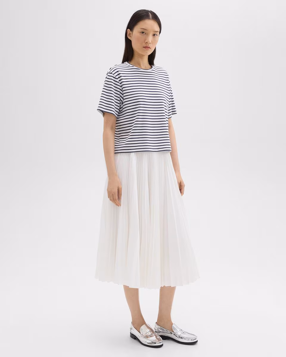 Pleated Midi Skirt in Sleek Poplin - Theory Factory Store