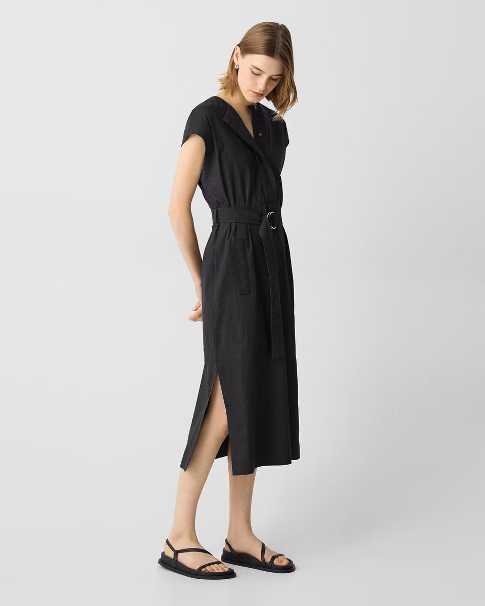 Belted Midi Dress in Good Linen - Theory Factory Store