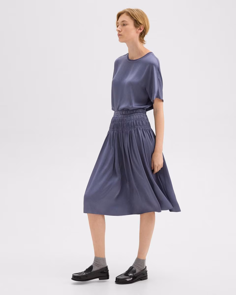 Gathered Midi Skirt in Recycled Satin - Theory Factory Store